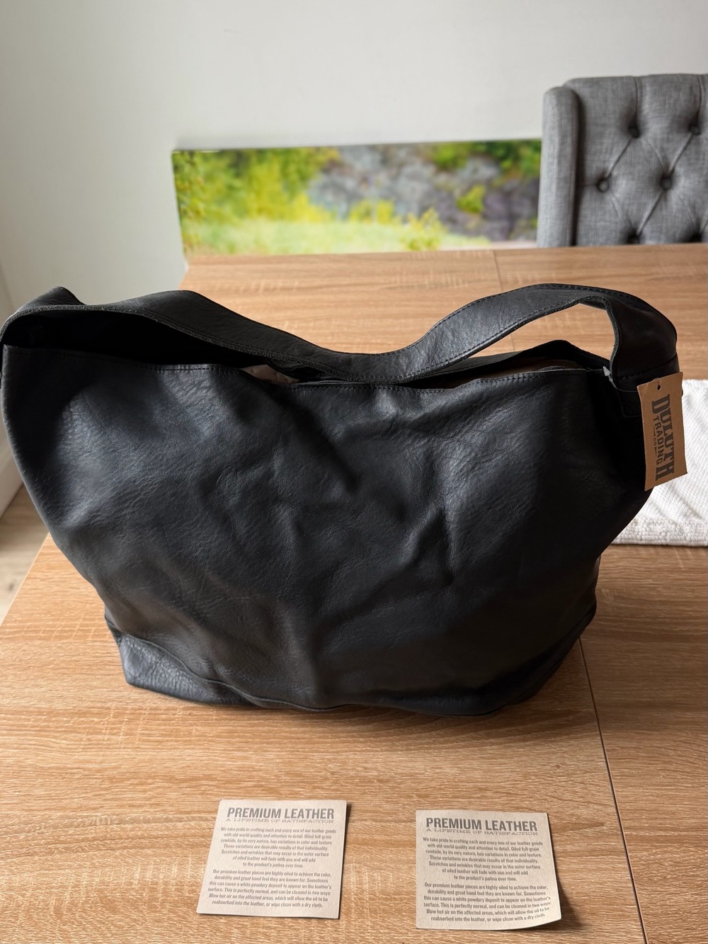 Duluth Trading Co Black Lifetime Leather Slouch Bag